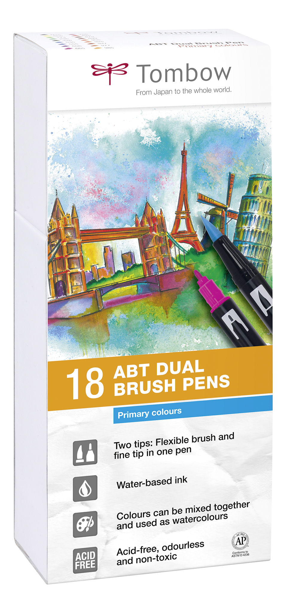 ABT Dual Brush Pen Primry clrs PK18