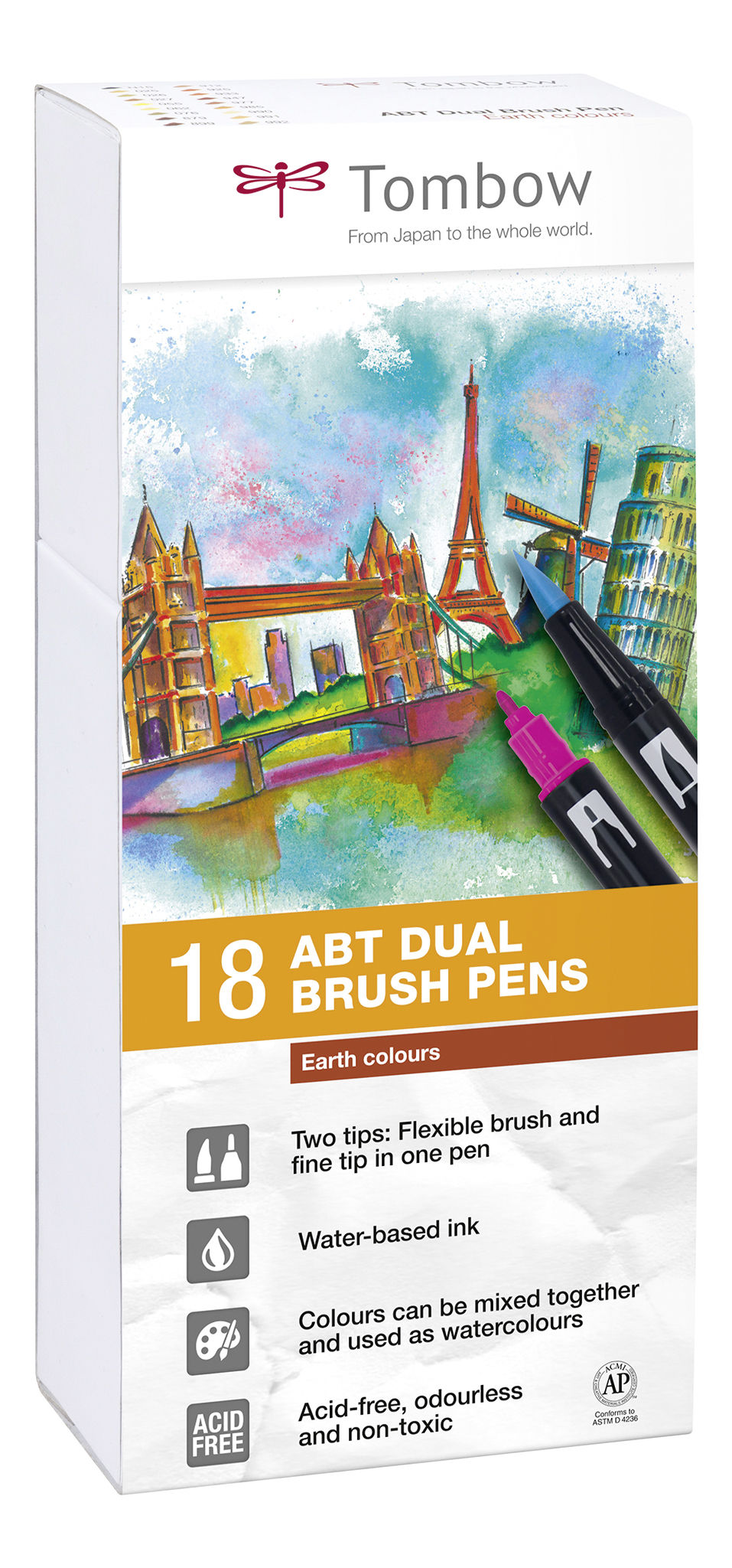 ABT Dual Brush Pen Earth clrs PK18