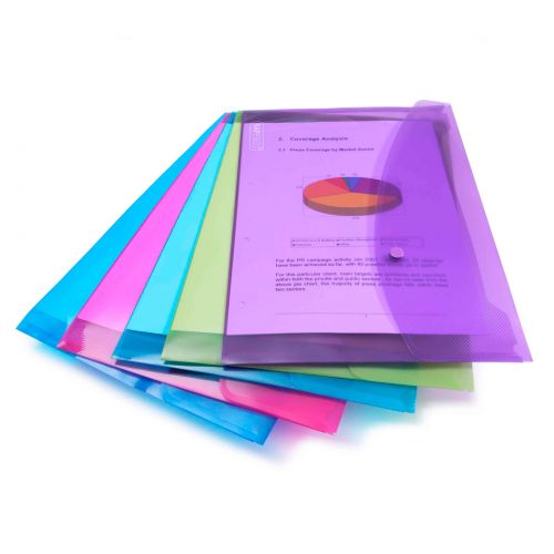 Part Files Rapesco Bright Popper Wallet Polypropylene Foolscap Assorted Colours (Pack 5)