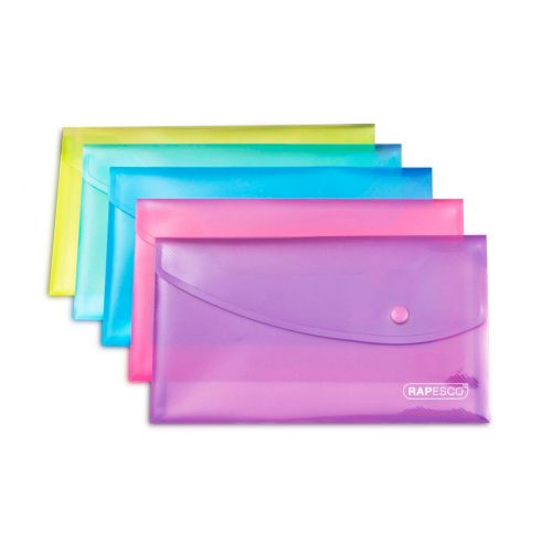 Rapesco Popper Wallet Polypropylene DL Bright Transparent Assorted (Pack 5)