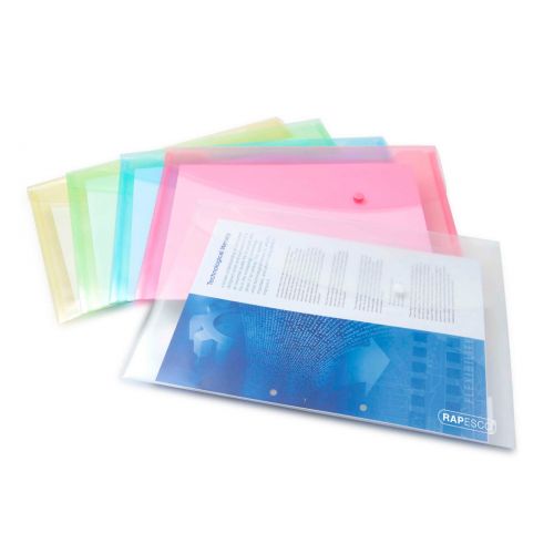 Part Files Rapesco Popper Wallet Polypropylene Foolscap Assorted Pastel Colours (Pack 5)