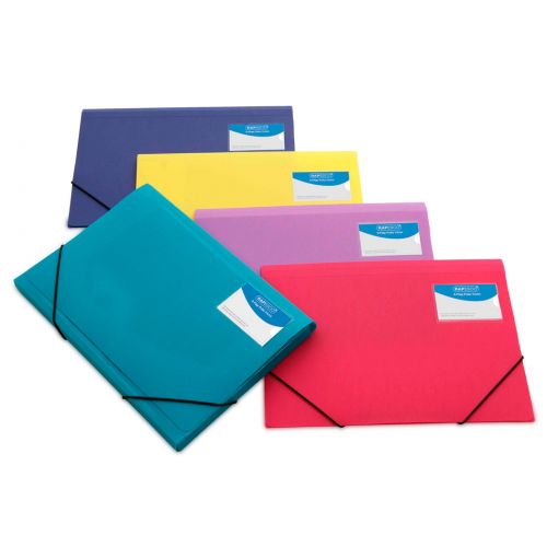 Part Files Rapesco Folio Wallet Polypropylene A4 Plus 3 Flap Elasticated Assorted Colours (Pack 5)