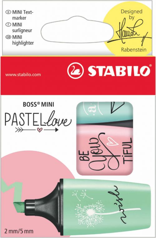 Highlighters STABILO BOSS Mini Pastellove Highlighter Chisel Tip 2-5mm Line Mint/Pink/Turquoise (Pack 3)