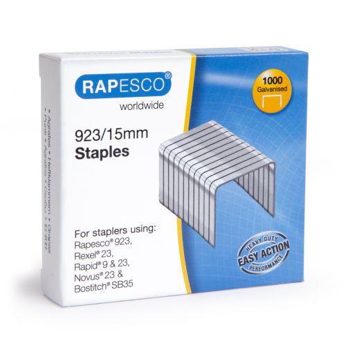 Staples Rapesco 923/15mm Galvanised Staples (Pack 1000)