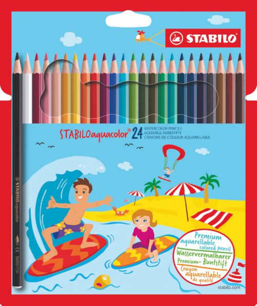 Pencils (Wood Case) STABILOaquacolor Water Colour Colouring Pencil Assorted Colours (Wallet 24)