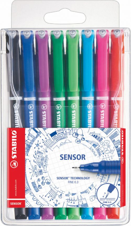 STABILO SENSOR fine Pen 0.3mm Line Assorted Colours (Wallet 8)