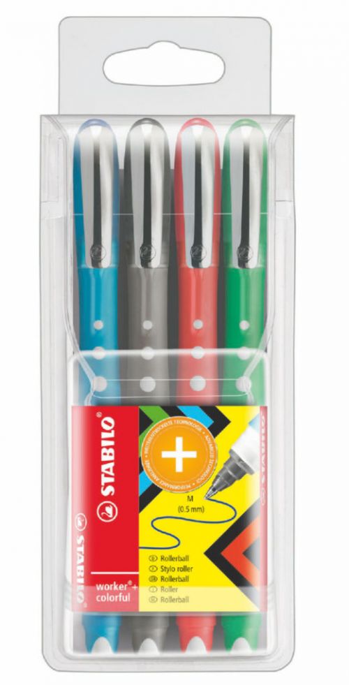 Stabilo Worker Colorful Rollerball 0.7mm Assorted PK4