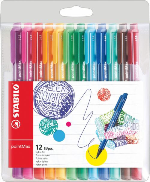 STABILO pointMax Fibre Tip Pen 0.8mm Line Assorted Colours (Wallet 12)