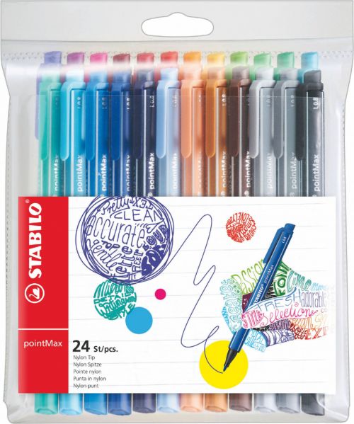 Fineliner Pens STABILO pointMax Fibre Tip Pen 0.8mm Line Assorted Colours (Wallet 24)