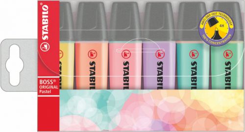 Highlighters STABILO BOSS ORIGINAL Pastel Highlighter Chisel Tip 2-5mm Line Assorted Colours (Wallet 6)