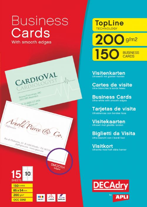 DECAdry TopLine Business Card Straight Corner 85x54mm 10 Per Sheet 200gsm White (Pack 150)