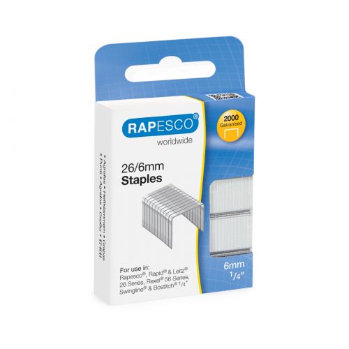 Staples Rapesco 26/6mm Galvanised Staples Retail Pack (Pack 2000)