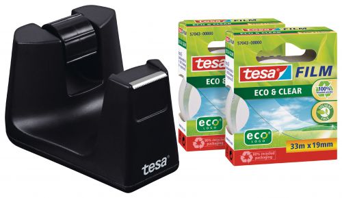 Tesafilm Recycled Desk Dispenser Black with 2 Rolls of Tape 19mmx33m 53905