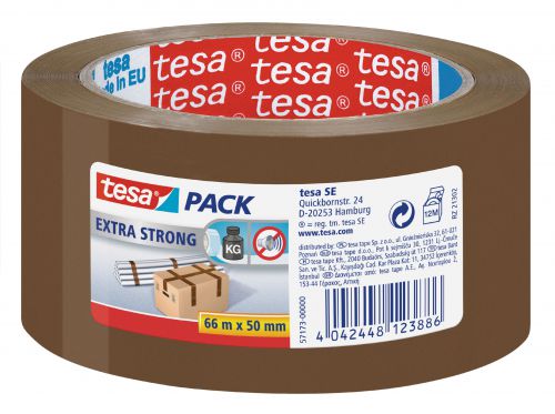 Packing Tape Tesa Extra Strong PVC Packaging Tape 50mmx66m Brown (Pack 6) 57173