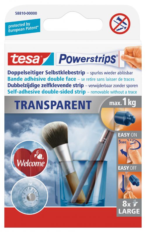 Fixers / Dots / Strips Tesa Powerstrips Large Transparent Strips (Pack 8) 58810