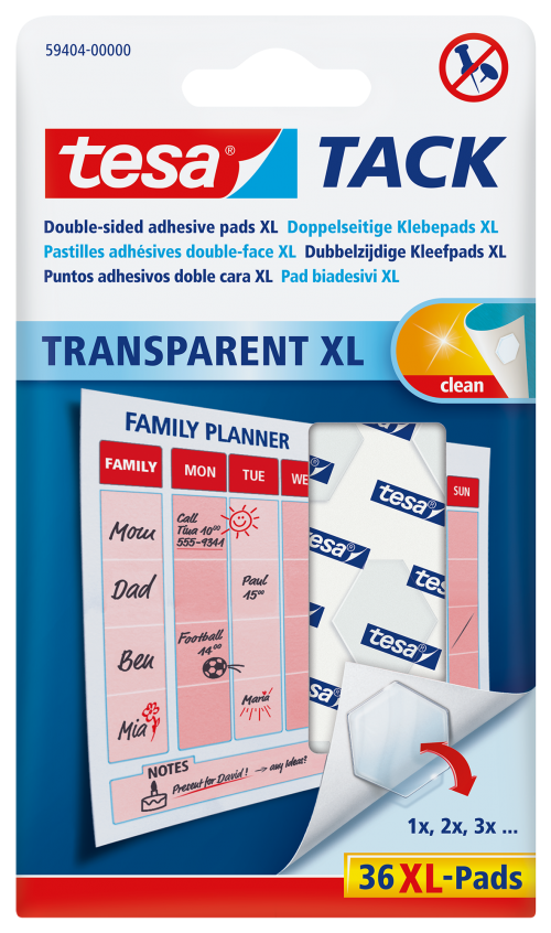 Tesa Tack XL Double Sided Adhesive Pads Transparent (Pack 36)