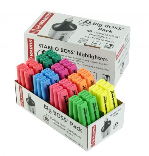Highlighters STABILO BOSS ORIGINAL Highlighter Storepack Chisel Tip 2-5mm Line 8 Assorted Colours (Pack 48)