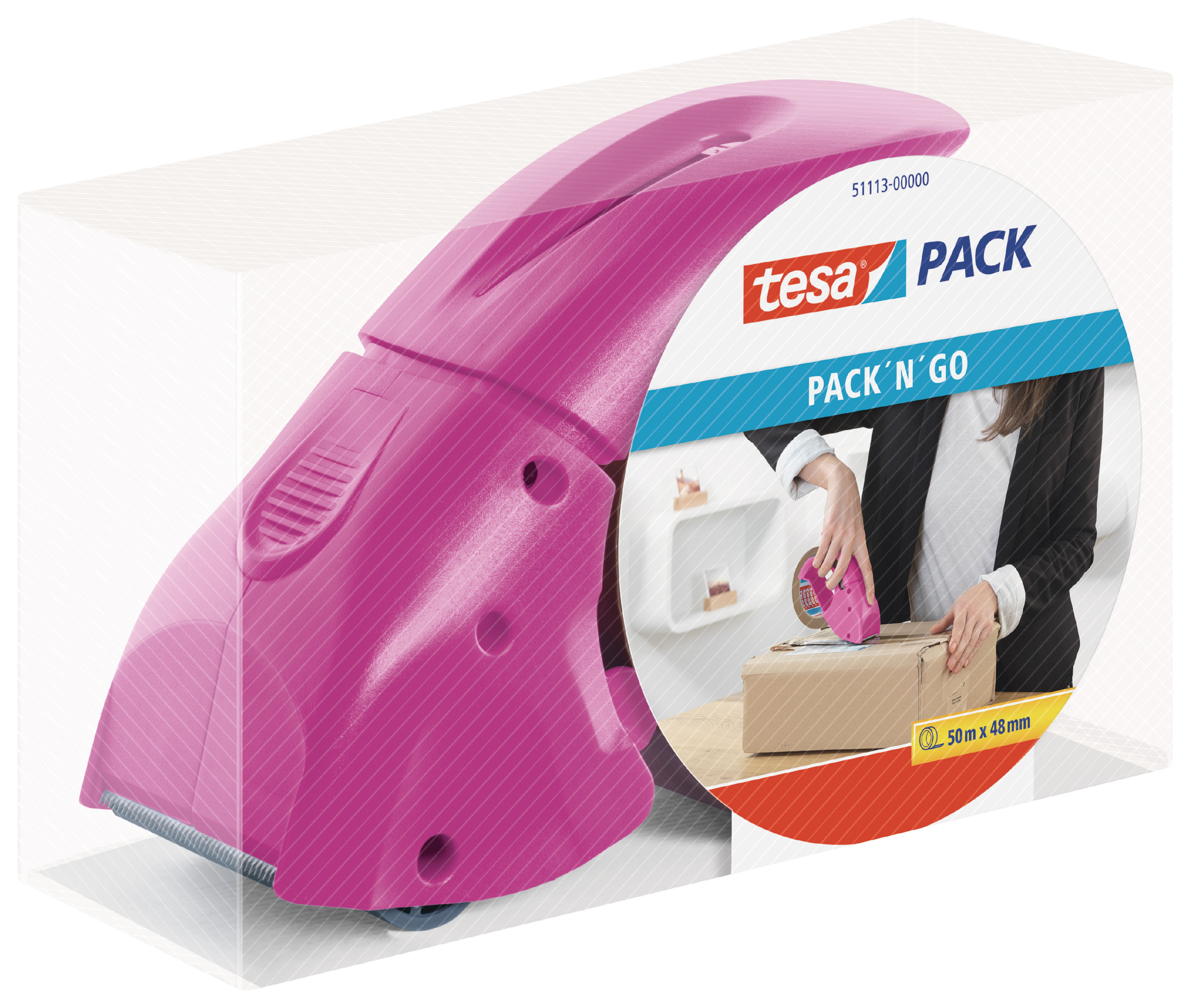 tesa Hand Packaging Tape Dispenser Pink