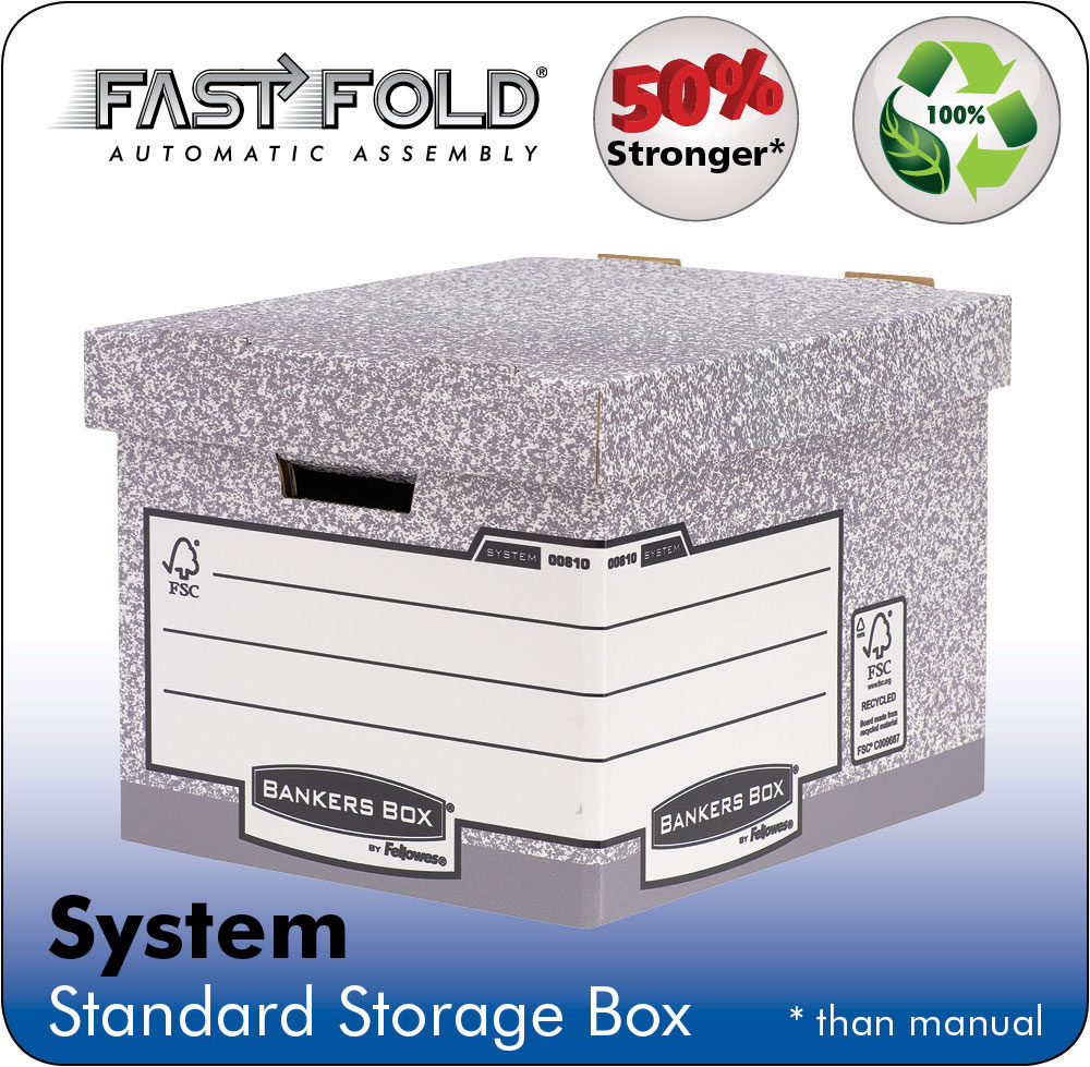 Storage Boxes Fellowes Bankers Box System Standard Storage Box Board Grey (Pack 10) 00810-FF