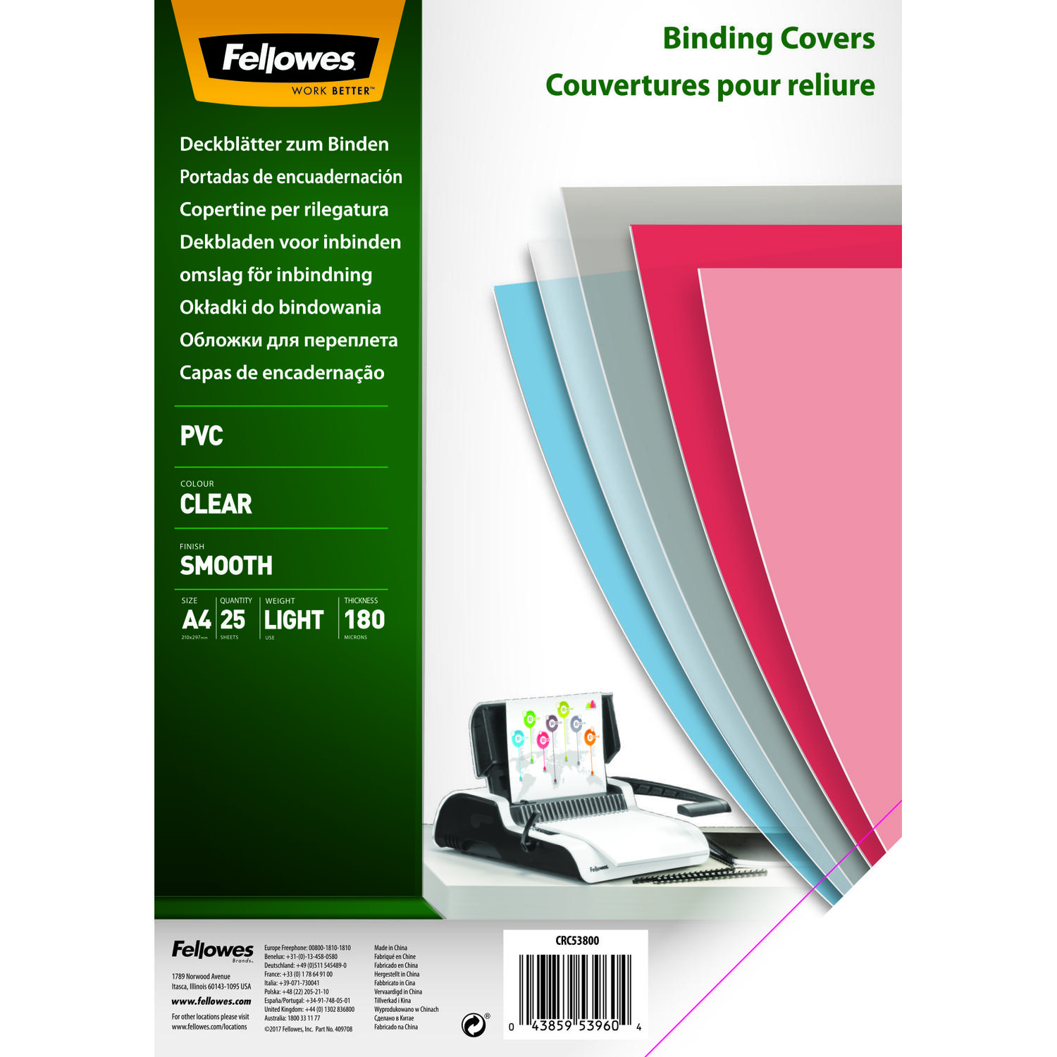 Fellowes PVC Cover A4 180 Microns Clear 5380001 (PK25)