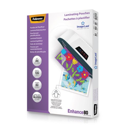 Fellowes+Laminating+Pouch+A4+2x80+Micron+Gloss+%28Pack+100%29+5306114