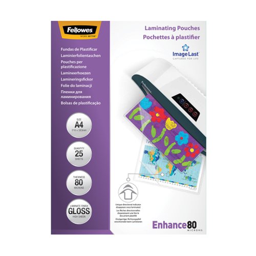 Fellowes+Laminating+Pouch+A4+2x80+Micron+Gloss+%28Pack+25%29+5396205
