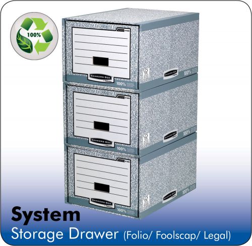 Bankers Box by Fellowes System Storage Drawer Stackable Grey/White FSC Ref 01820 [Pack 5]