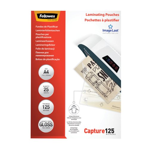 Fellowes+Laminating+Pouch+A4+2x125+Micron+Gloss+%28Pack+25%29+5396301