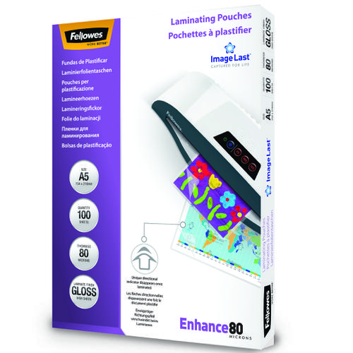 Laminating Film & Pockets Fellowes Laminating Pouch A5 2x80 Micron Gloss (Pack 100) 5306002
