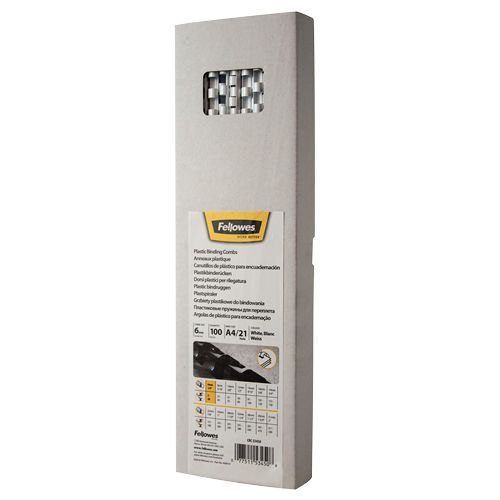 Fellowes+Binding+Comb+A4+6mm+White+%28Pack+100%29+5345005