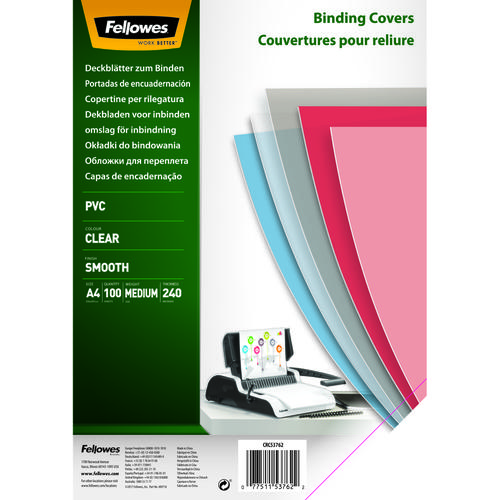 Fellowes+Binding+Cover+PVC+A4+240+Micron+Clear+%28Pack+100%29+53762
