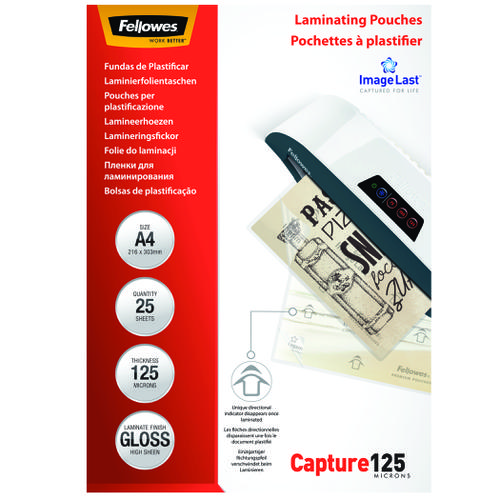 Laminating Film & Pockets Fellowes Laminating Pouch A4 2x125 Micron Gloss (Pack 25) 5396301