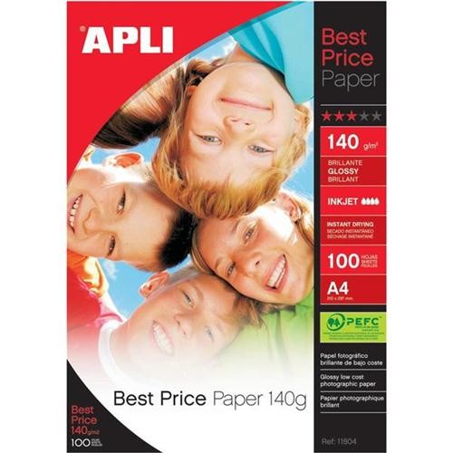 Apli A4 Glossy Paper 140gsm Pk 100