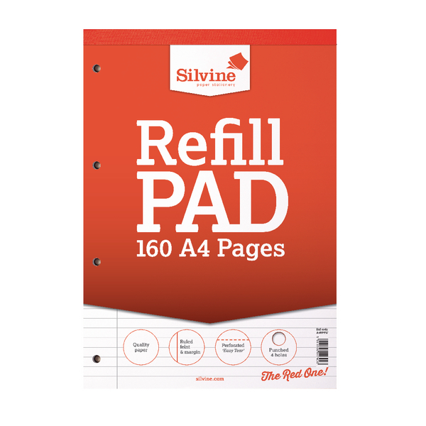 Silvine A4 Refill Pad Ruled 160 Pages Red (Pack 6)
