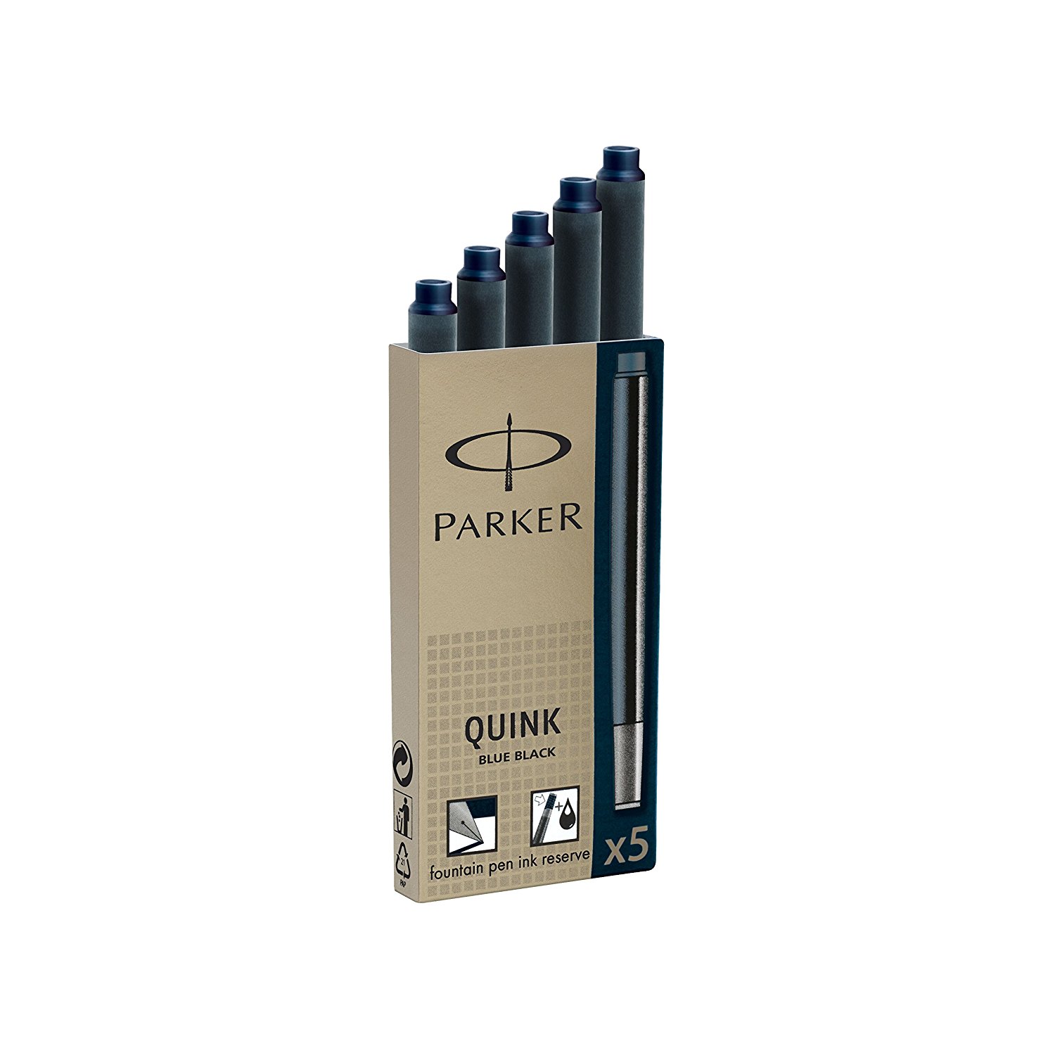 Parker Quink Ink Refill Cartridge for Fountain Pens Blue/Black (Pack 5)