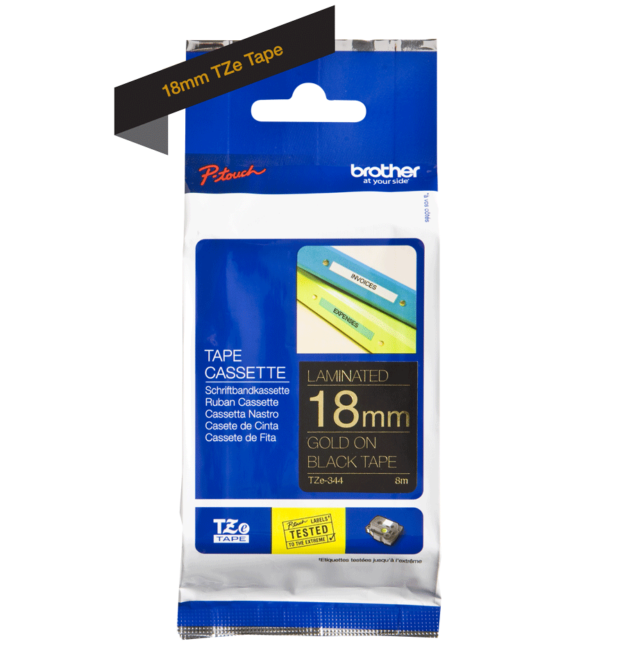 Labelling Tapes & Labels Brother Gold On Black Label Tape 18mm x 8m - TZE344