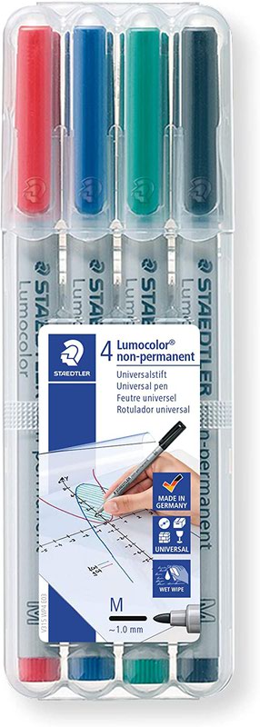 Non-Permanent Markers Staedtler Lumocolor OHP Pen Non-Permanent Medium 0.8mm Line Assorted Colours (Pack 4)
