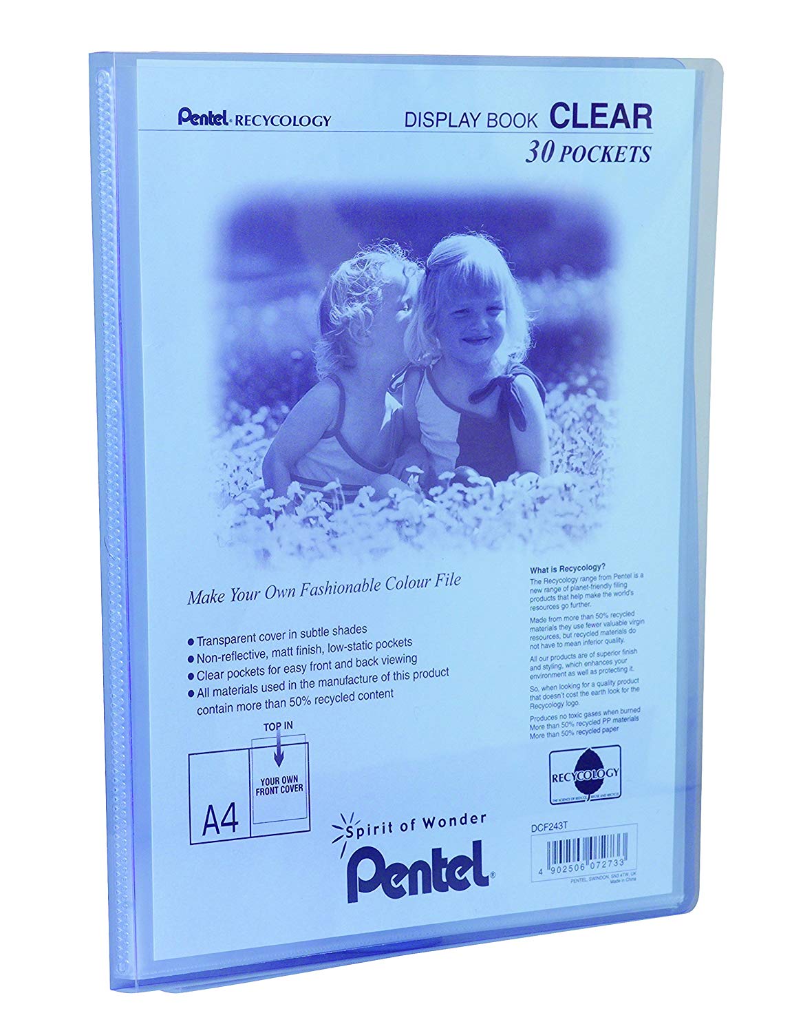 Pentel Recycology A4 Display Book Clear 30 Pocket Blue (Pack 10)