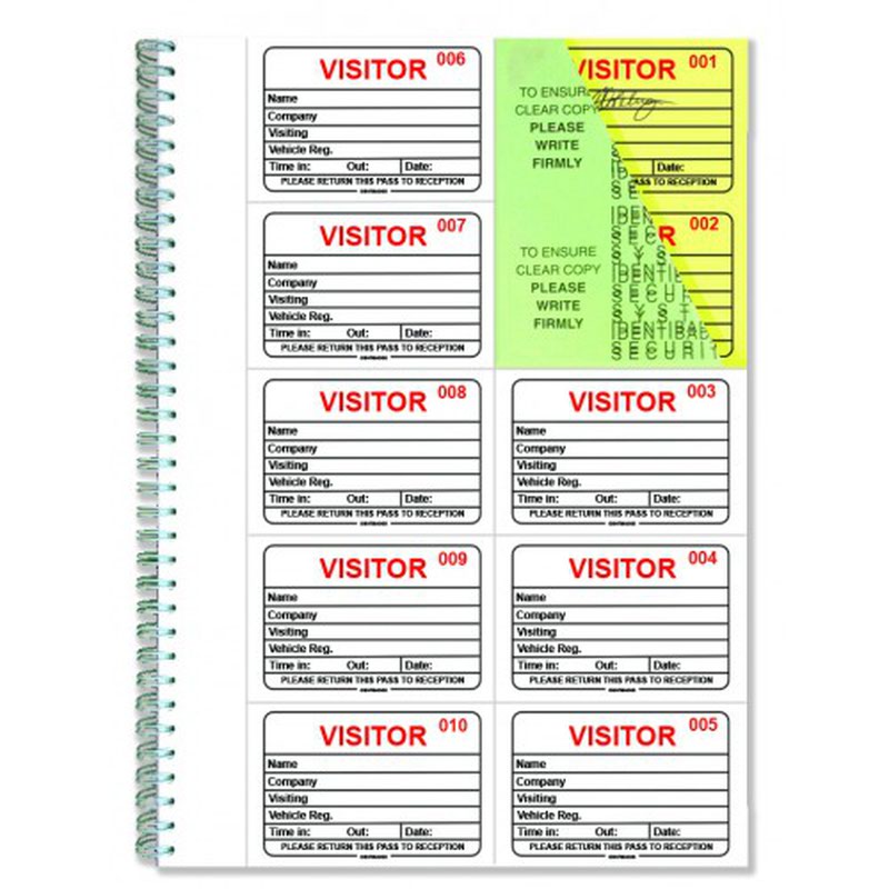 Identibadge Visitor Book Refill with 100 numbered tear out passes