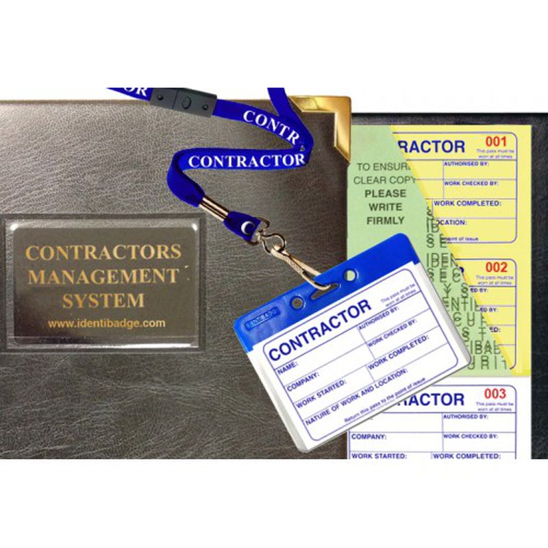 Identibadge Contractor Visitor Book with 100 numbered tear out passes Complete with Binder 10 Badges and 10 Contractor lanyards