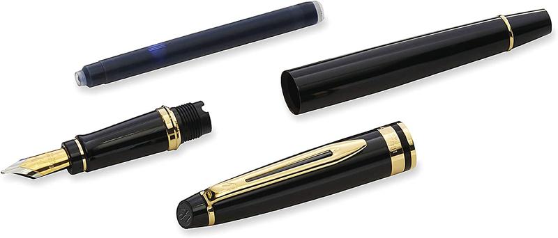 Waterman Expert Fountain Pen Black/Gold Barrel Blue Ink Gift Box