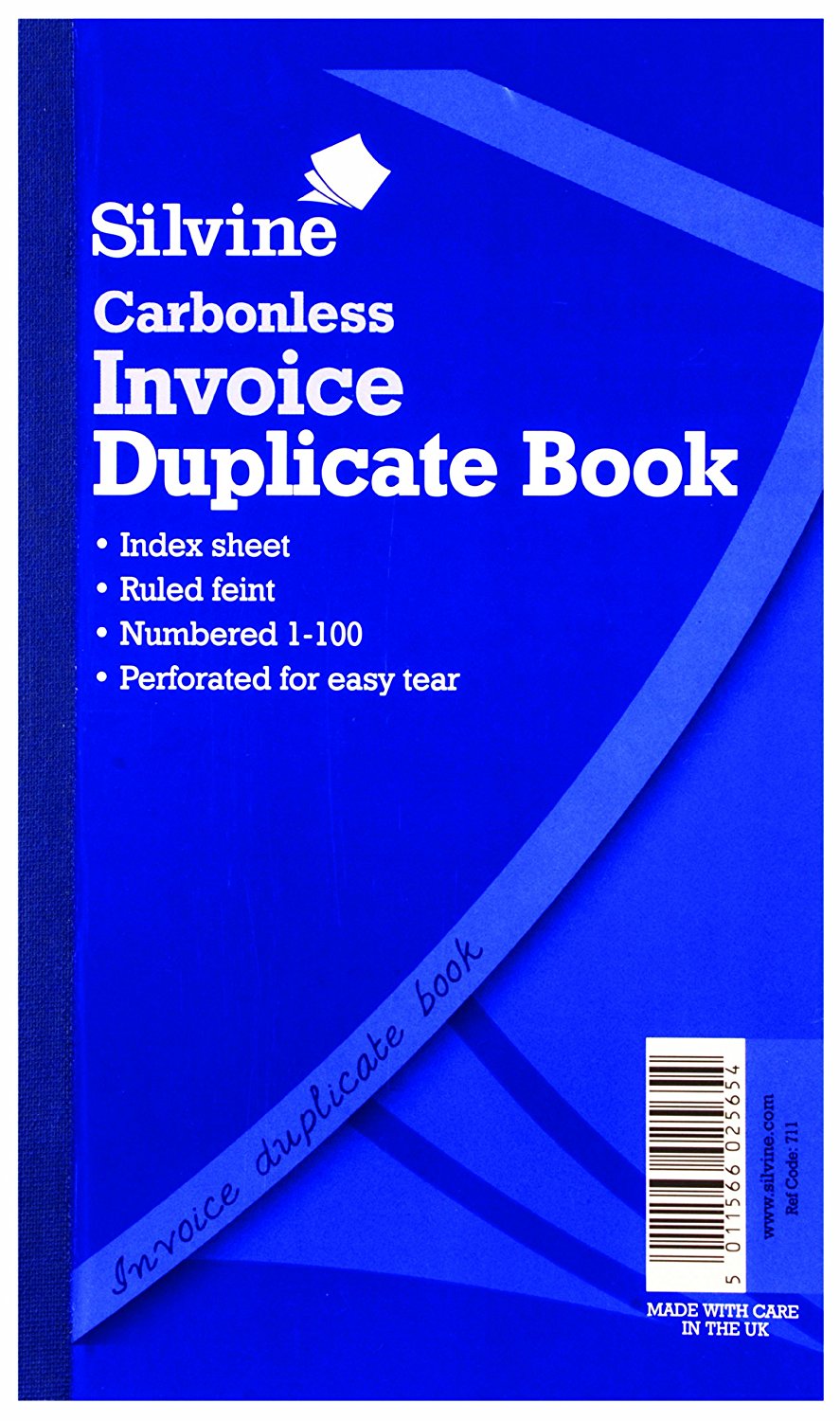 Silvine 210x127mm Duplicate Invoice Book Carbonless Ruled 1-100 Taped Cloth Binding 100 Sets (Pack 6)