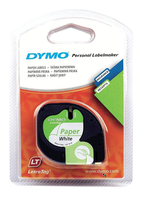 Dymo LetraTag Label Tape Paper 12mmx4m Black on White