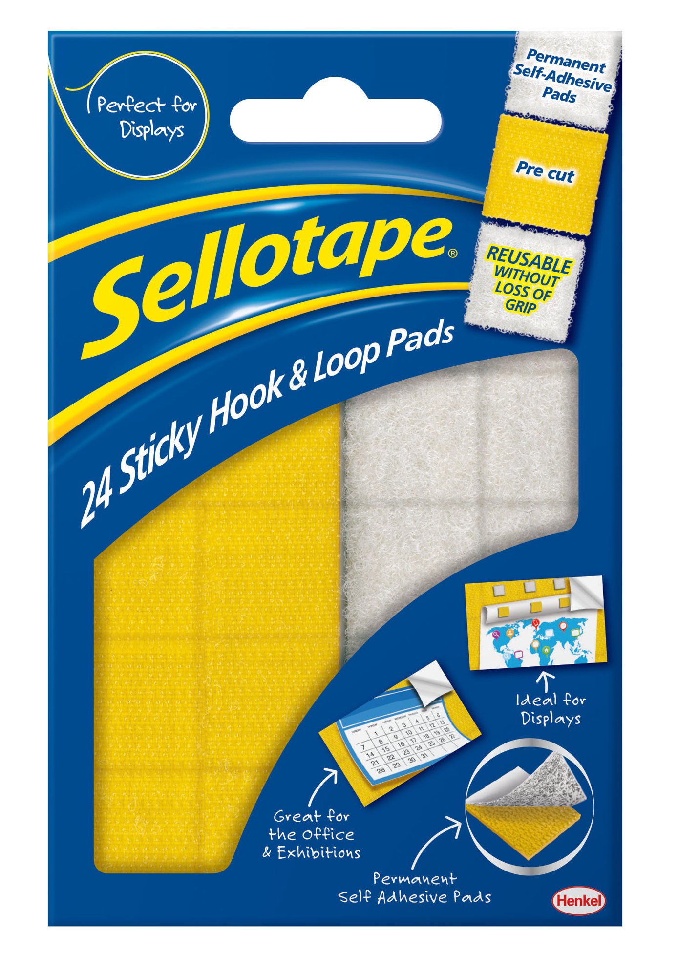 Sellotape Hook and Loop Self Adhesive Pads 20x20mm (Pack 24) 1445176