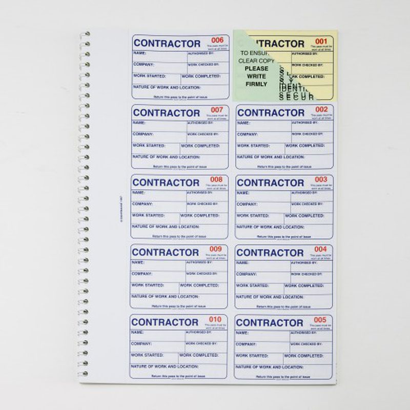 Identibadge Contractor Visitor Book Refill with 100 numbered tear out passes