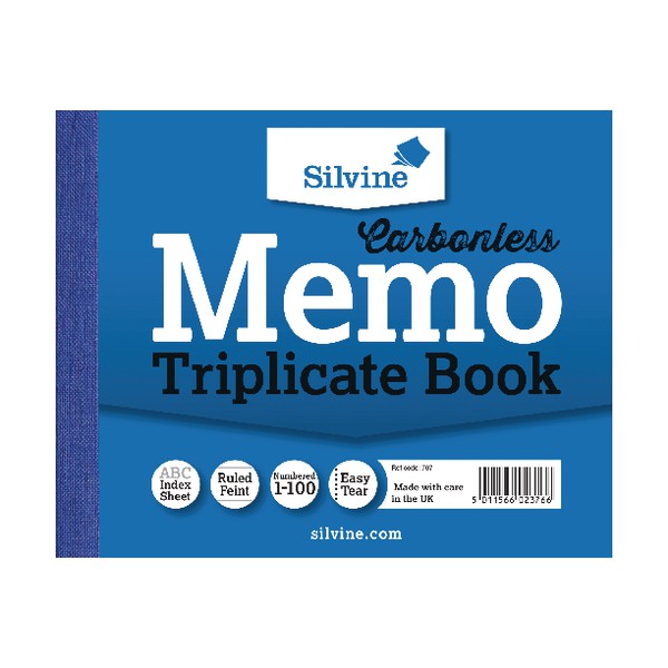 Silvine 102x127mm Triplicate Memo Book Carbonless Ruled 1-100 Taped Cloth Binding 100 Sets (Pack 5)