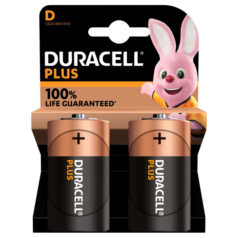 Duracell Plus D Batteries PK2
