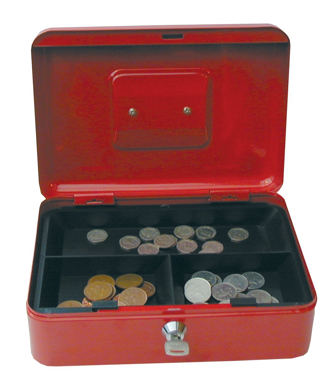 ValueX Metal Cash Box 250mm (10 Inch) Key Lock Red
