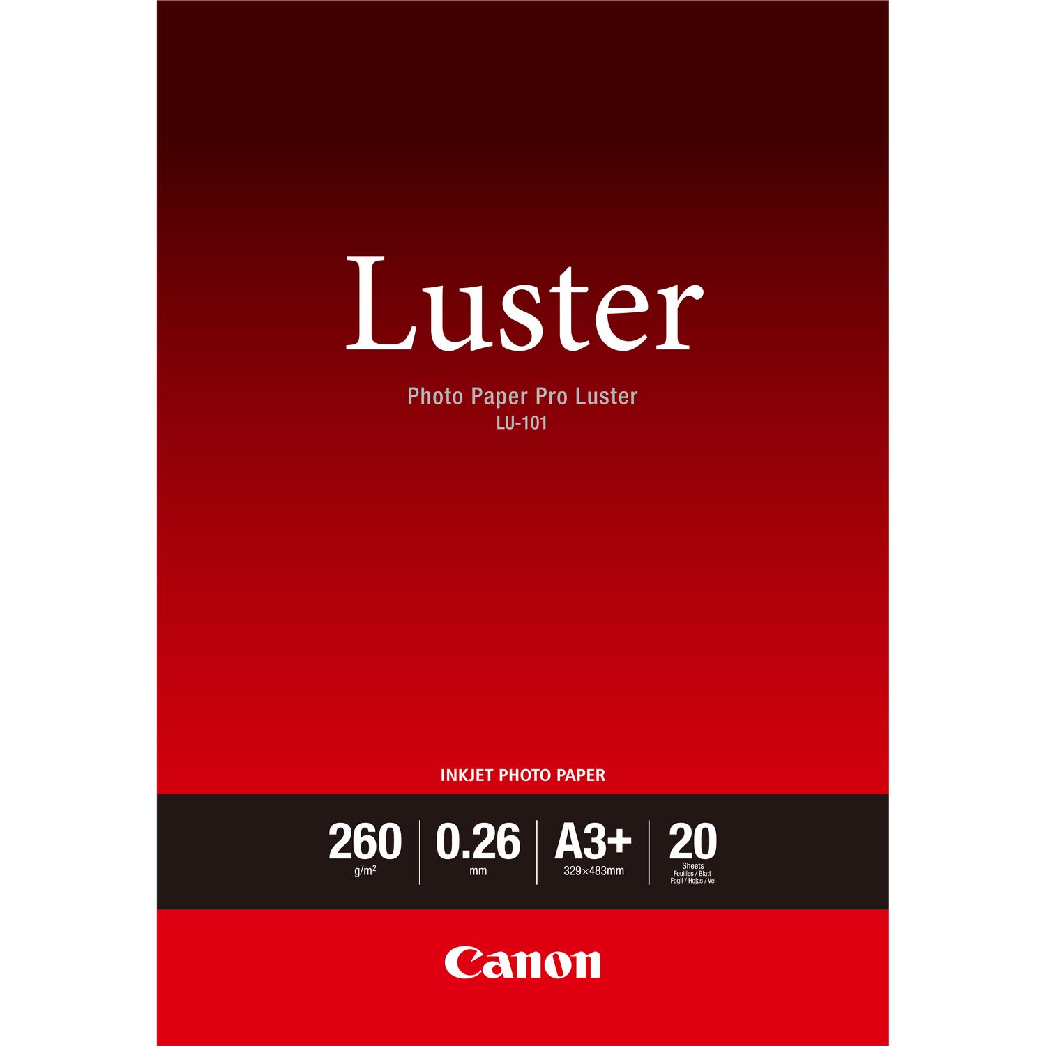 Canon LU-101 A3+ 260gsm Pro Luster Photo Paper Pack of 20 Sheets 6211B008