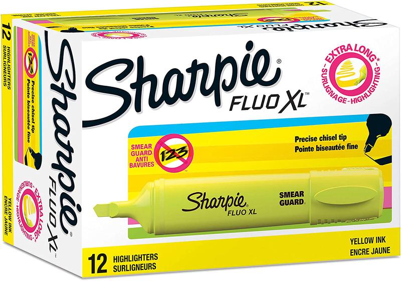 Sharpie Fluorescent XL Highlighter Pen Chisel Tip 0.75-5mm Line Widths Yellow (Pack 12)